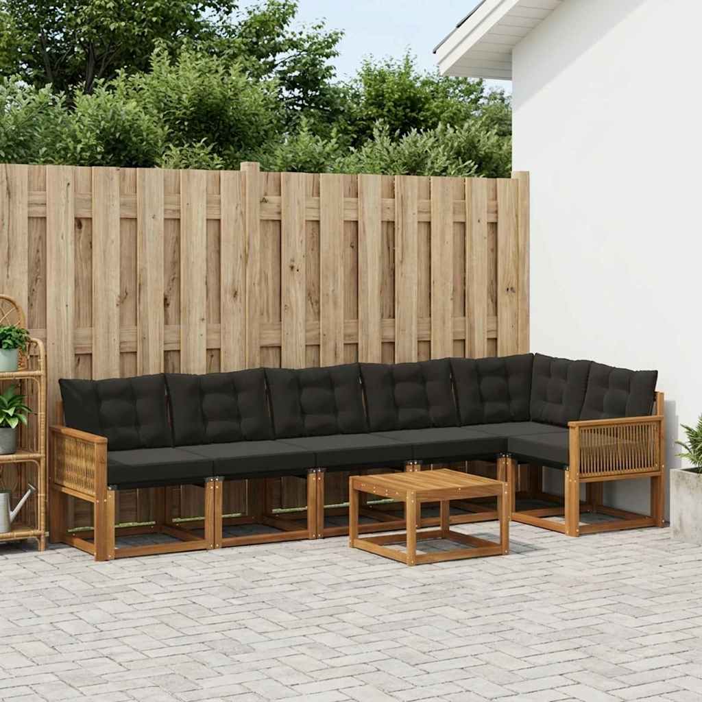 Buiten bankenset met kussen 7 pcs Naturel en Zwart