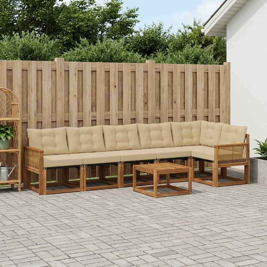 Buiten bankenset met kussen 7 pcs Natuurlijk en Beige