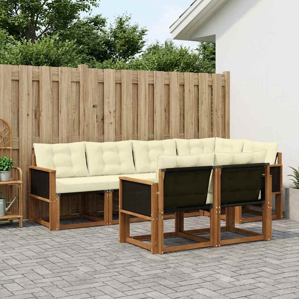 Buiten bankenset met kussen 7 pcs Natuurlijk en Crème – afbeelding 1