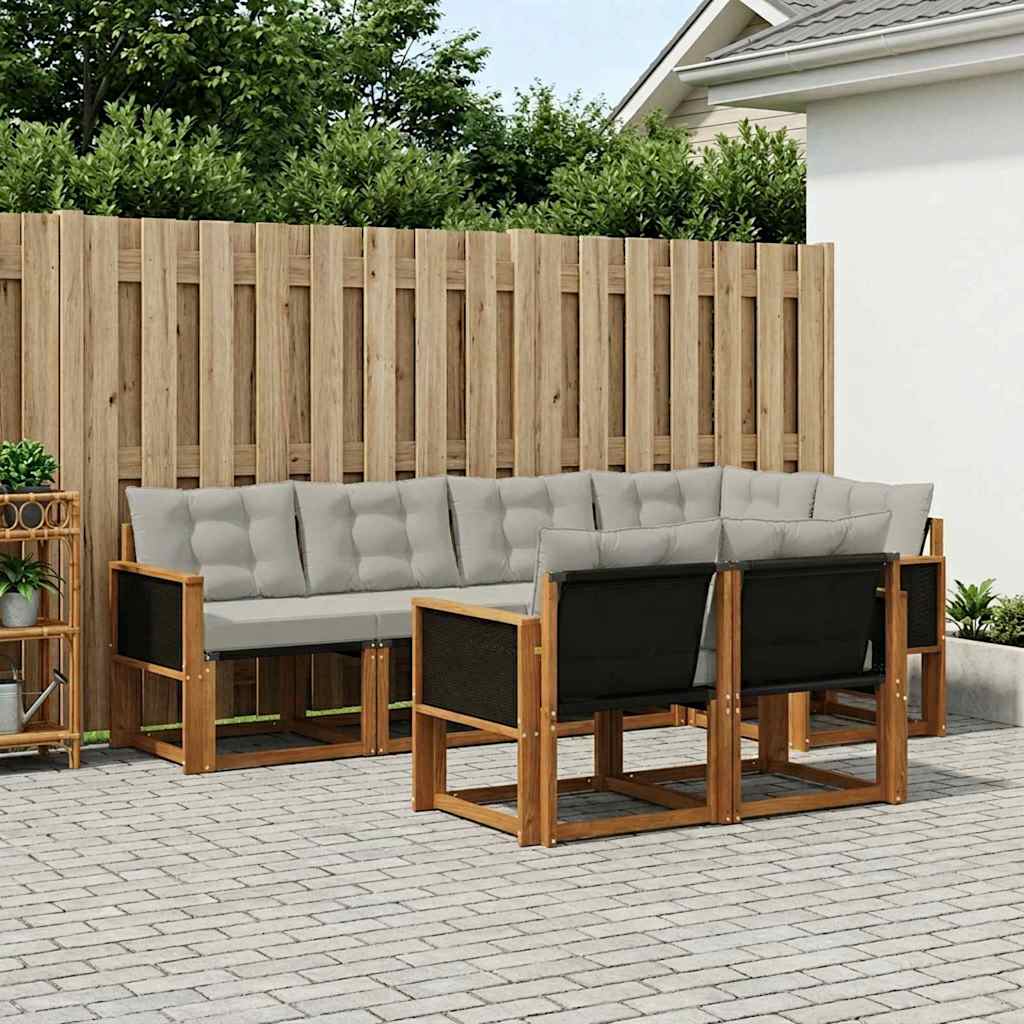 Buiten bankenset met kussen 7 pcs Naturel en lichtgrijs