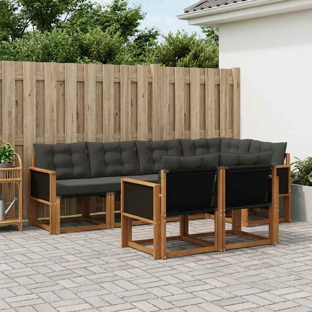 Buiten bankenset met kussen 7 pcs Naturel en Zwart