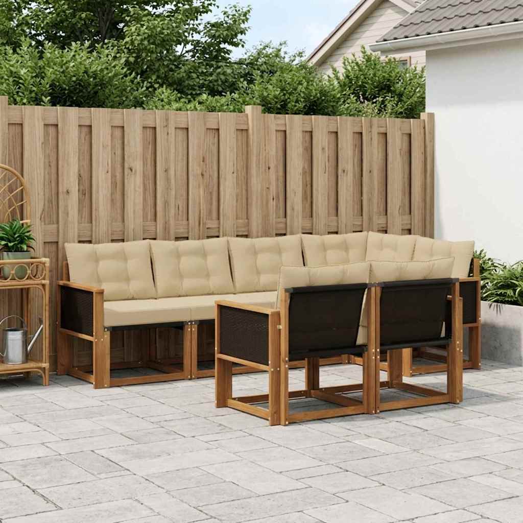 Buiten bankenset met kussen 7 pcs Natuurlijk en Beige
