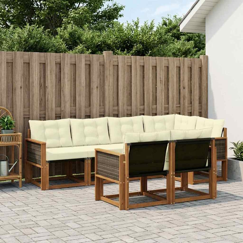 Buiten bankenset met kussen 7 pcs Natuurlijk en Crème