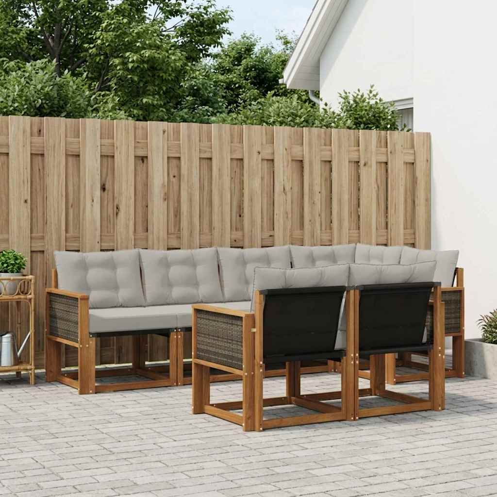Buiten bankenset met kussen 7 pcs Naturel en lichtgrijs – afbeelding 1