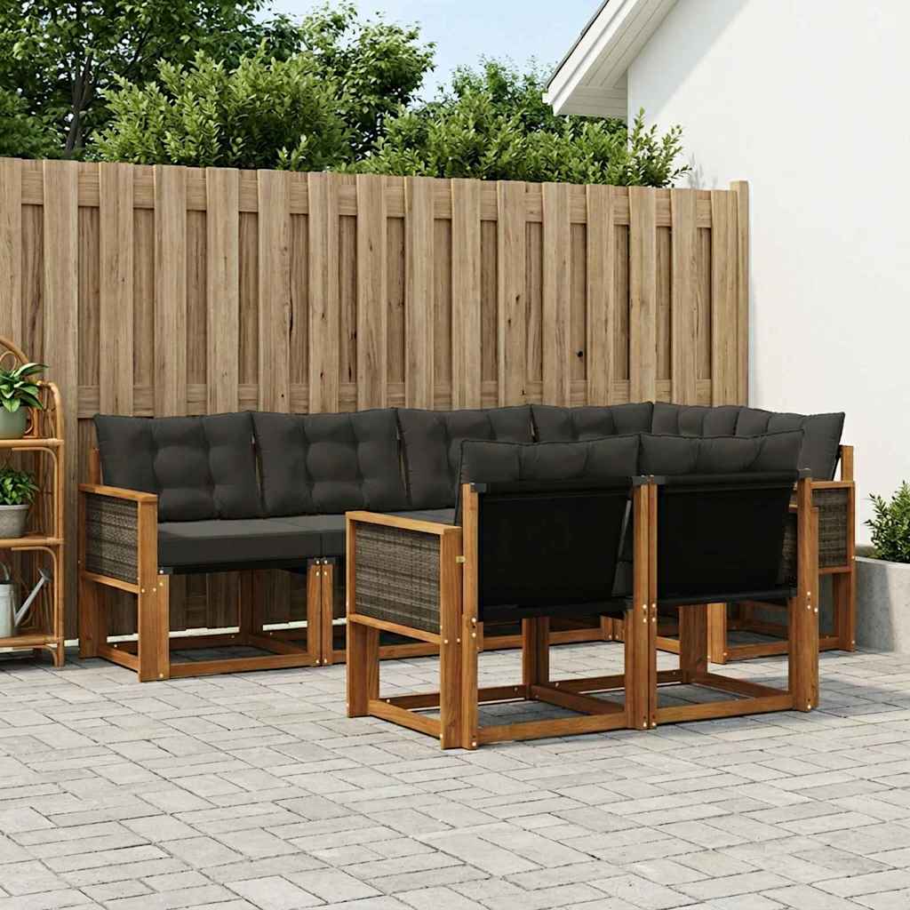 Buiten bankenset met kussen 7 pcs Naturel en Zwart – afbeelding 1