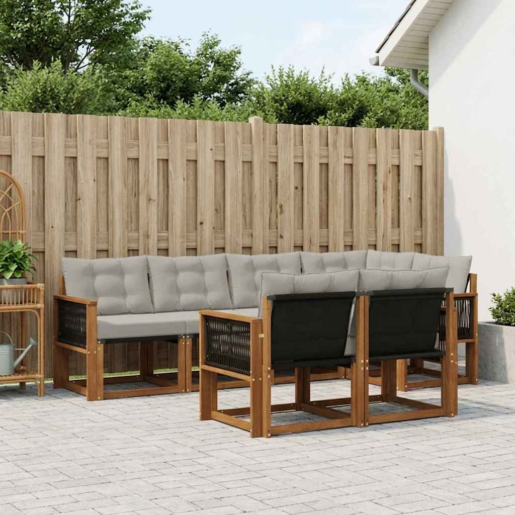 Buiten bankenset met kussen 7 pcs Naturel en lichtgrijs – afbeelding 1
