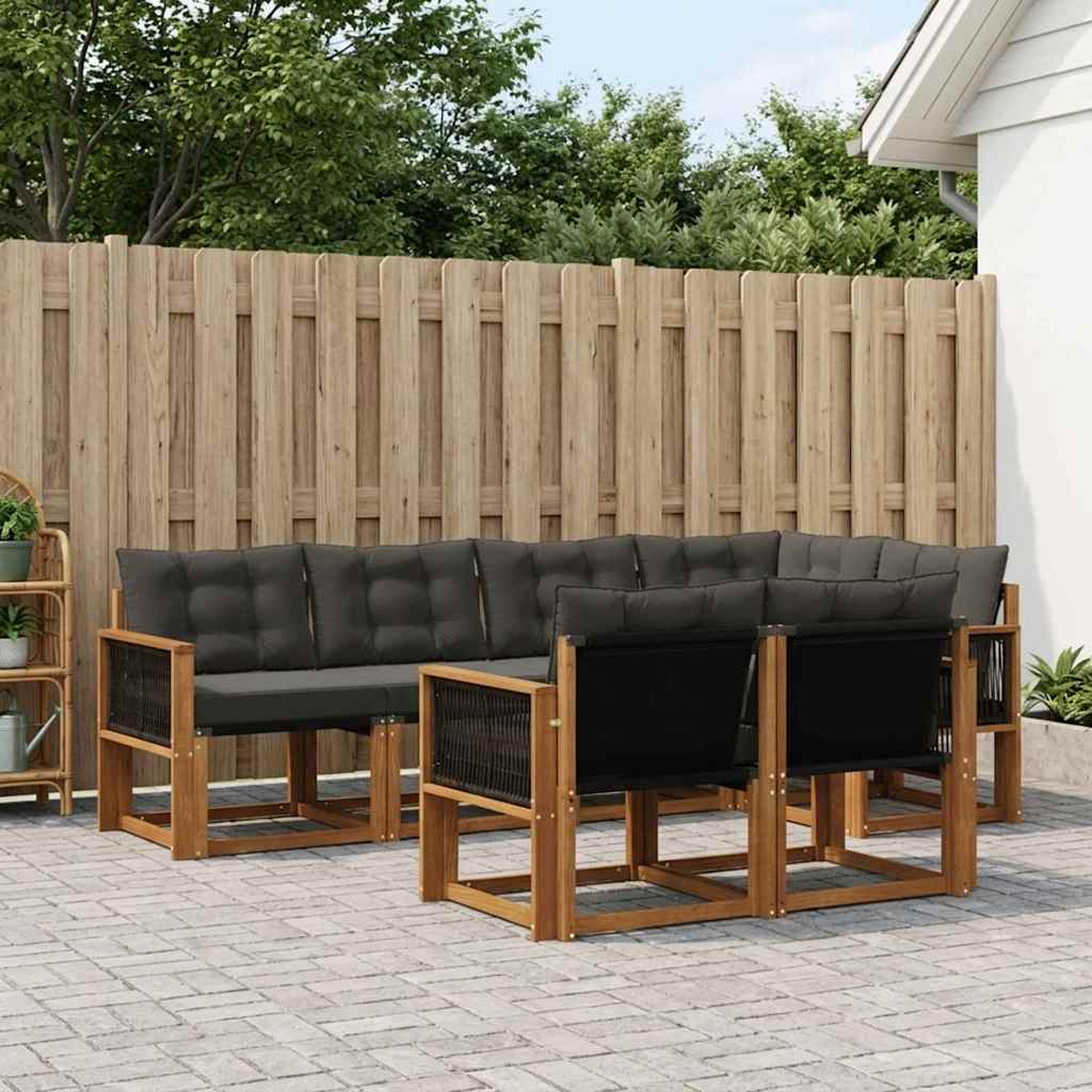 Buiten bankenset met kussen 7 pcs Naturel en Zwart