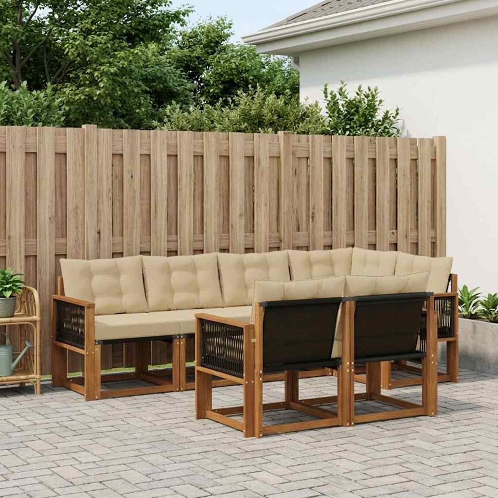 Buiten bankenset met kussen 7 pcs Natuurlijk en Beige