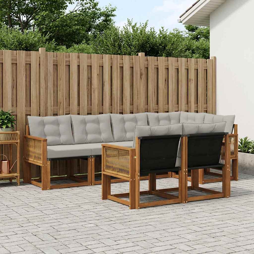 Buiten bankenset met kussen 7 pcs Naturel en lichtgrijs