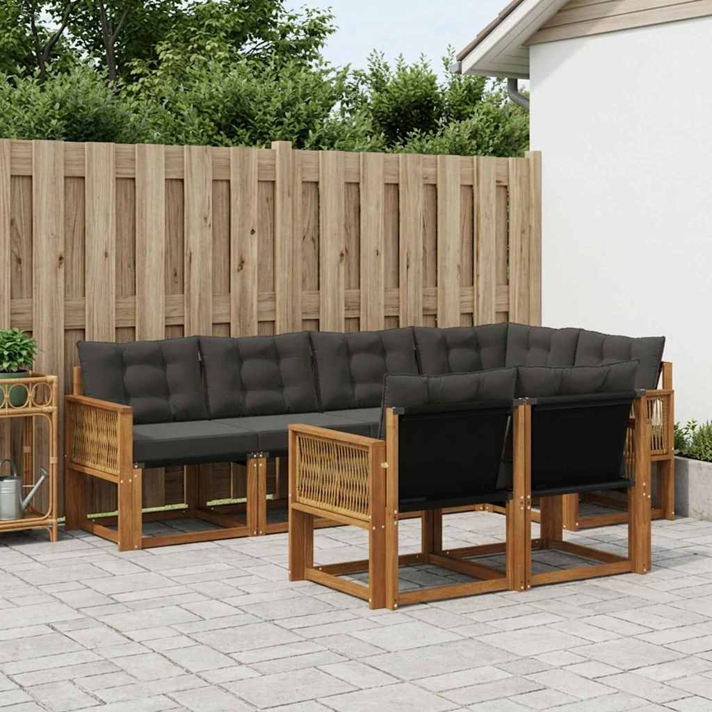 Buiten bankenset met kussen 7 pcs Naturel en Zwart – afbeelding 1