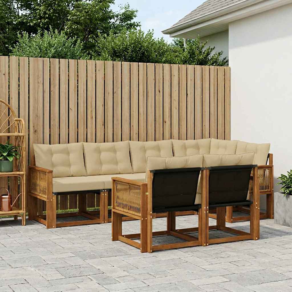 Buiten bankenset met kussen 7 pcs Natuurlijk en Beige