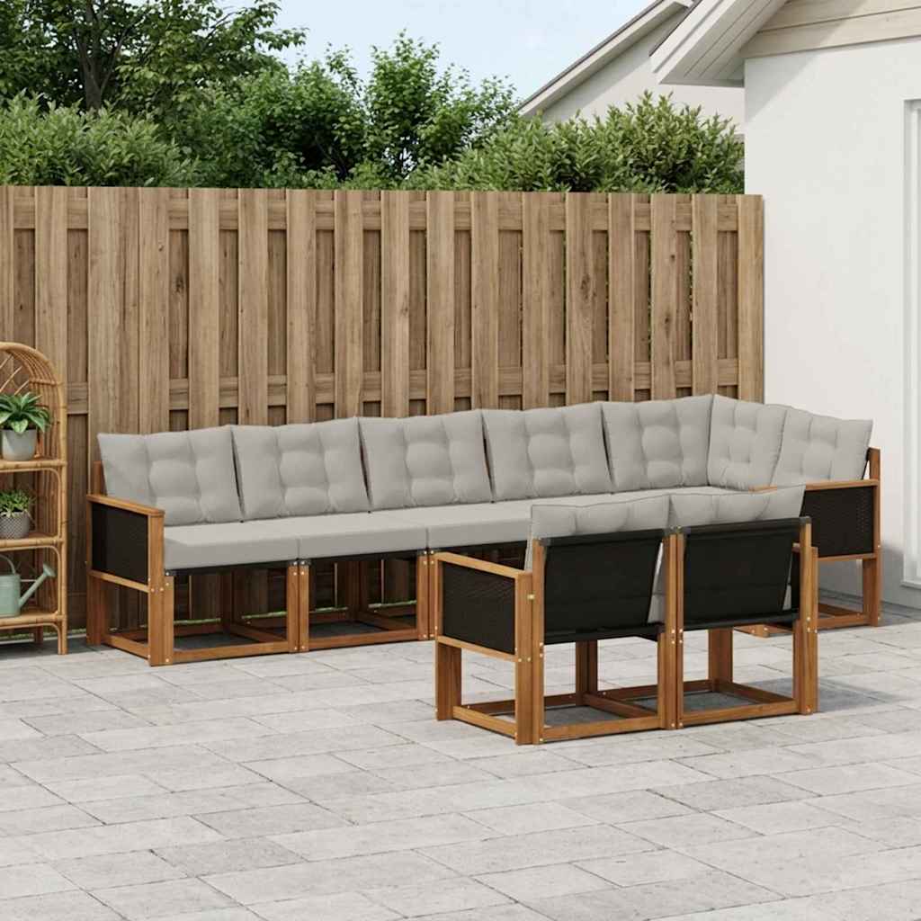Buiten bankenset met kussen 8 pcs Naturel en lichtgrijs – afbeelding 1