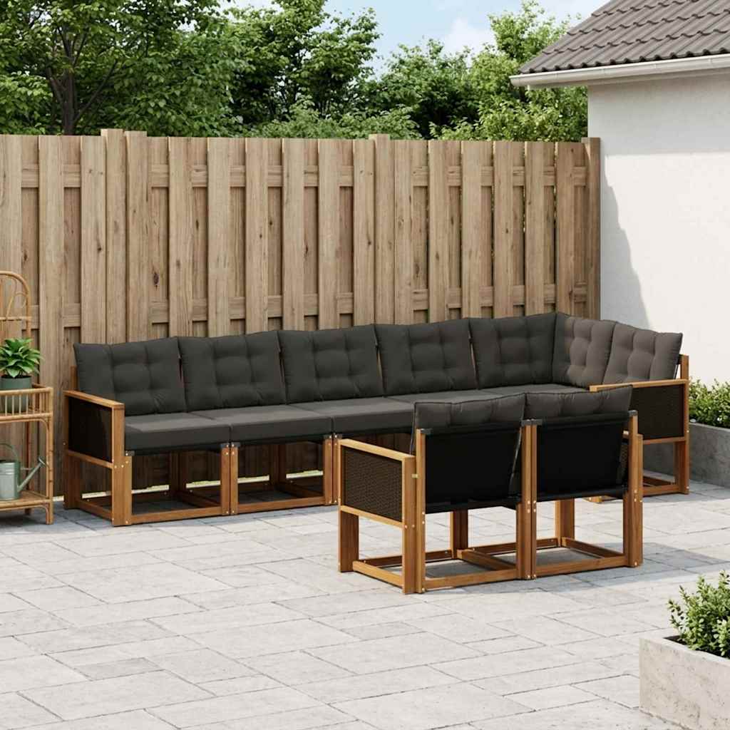 Buiten bankenset met kussen 8 pcs Naturel en Zwart