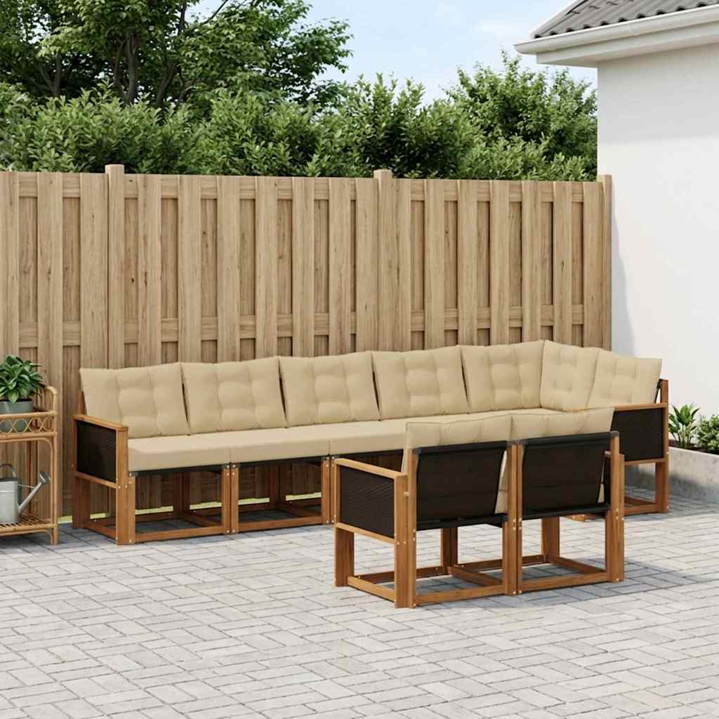 Buiten bankenset met kussen 8 pcs Natuurlijk en Beige