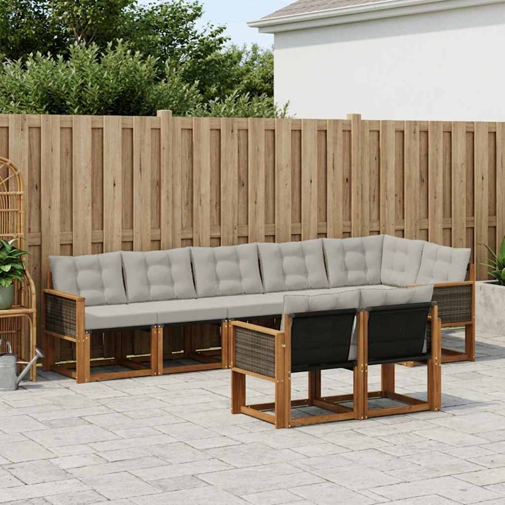 Buiten bankenset met kussen 8 pcs Naturel en lichtgrijs – afbeelding 1