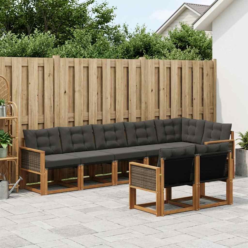 Buiten bankenset met kussen 8 pcs Naturel en Zwart