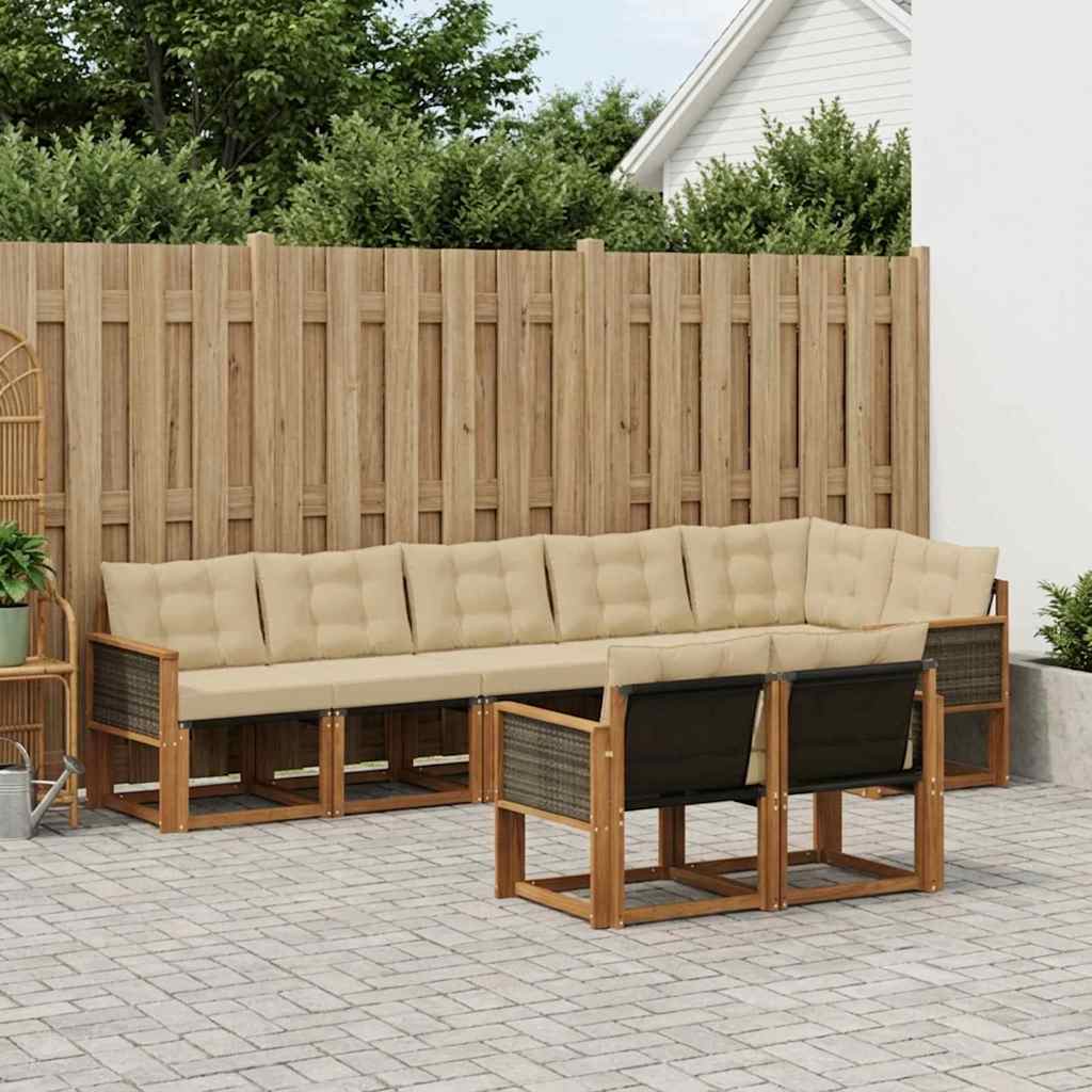 Buiten bankenset met kussen 8 pcs Natuurlijk en Beige