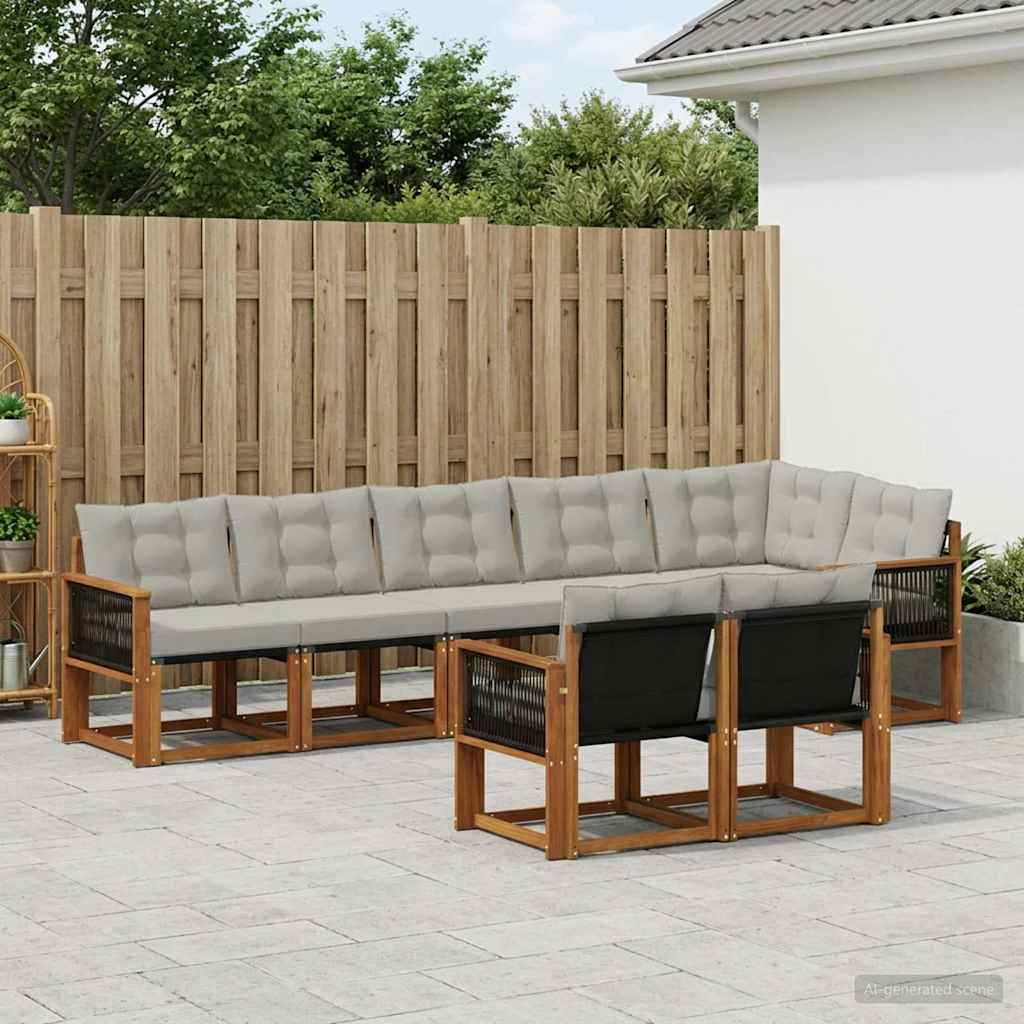 Buiten bankenset met kussen 8 pcs Naturel en lichtgrijs – afbeelding 1