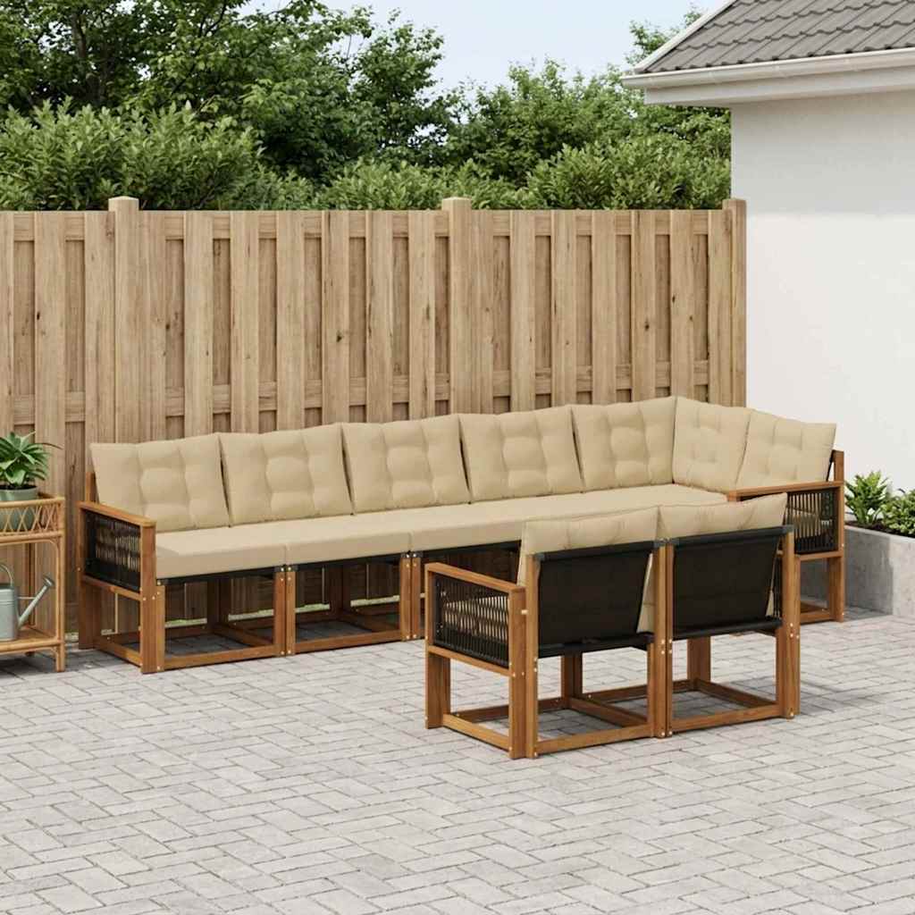 Buiten bankenset met kussen 8 pcs Natuurlijk en Beige – afbeelding 1