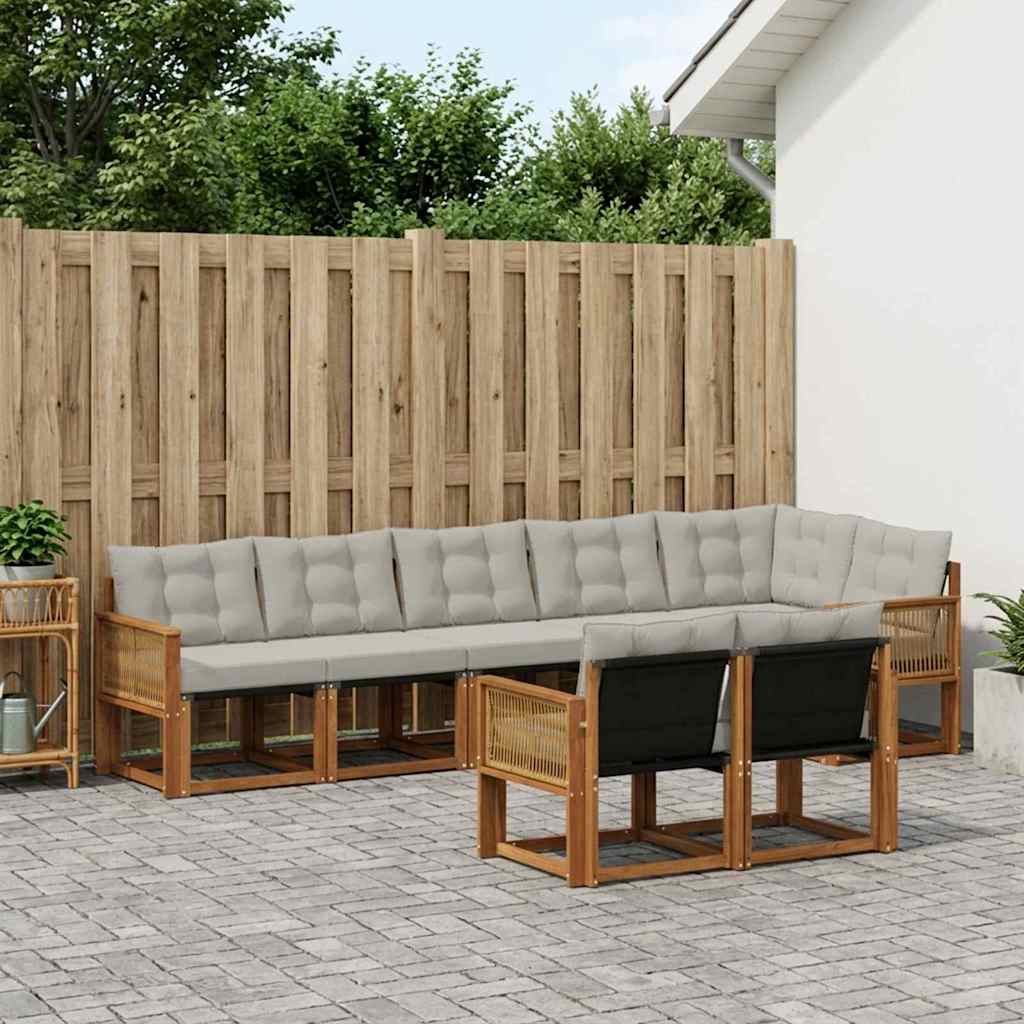 Buiten bankenset met kussen 8 pcs Naturel en lichtgrijs – afbeelding 1