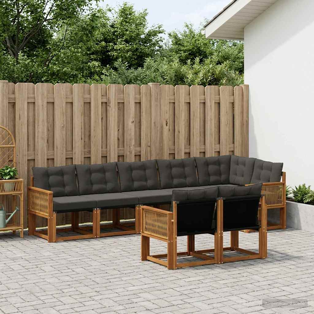 Buiten bankenset met kussen 8 pcs Naturel en Zwart – afbeelding 1
