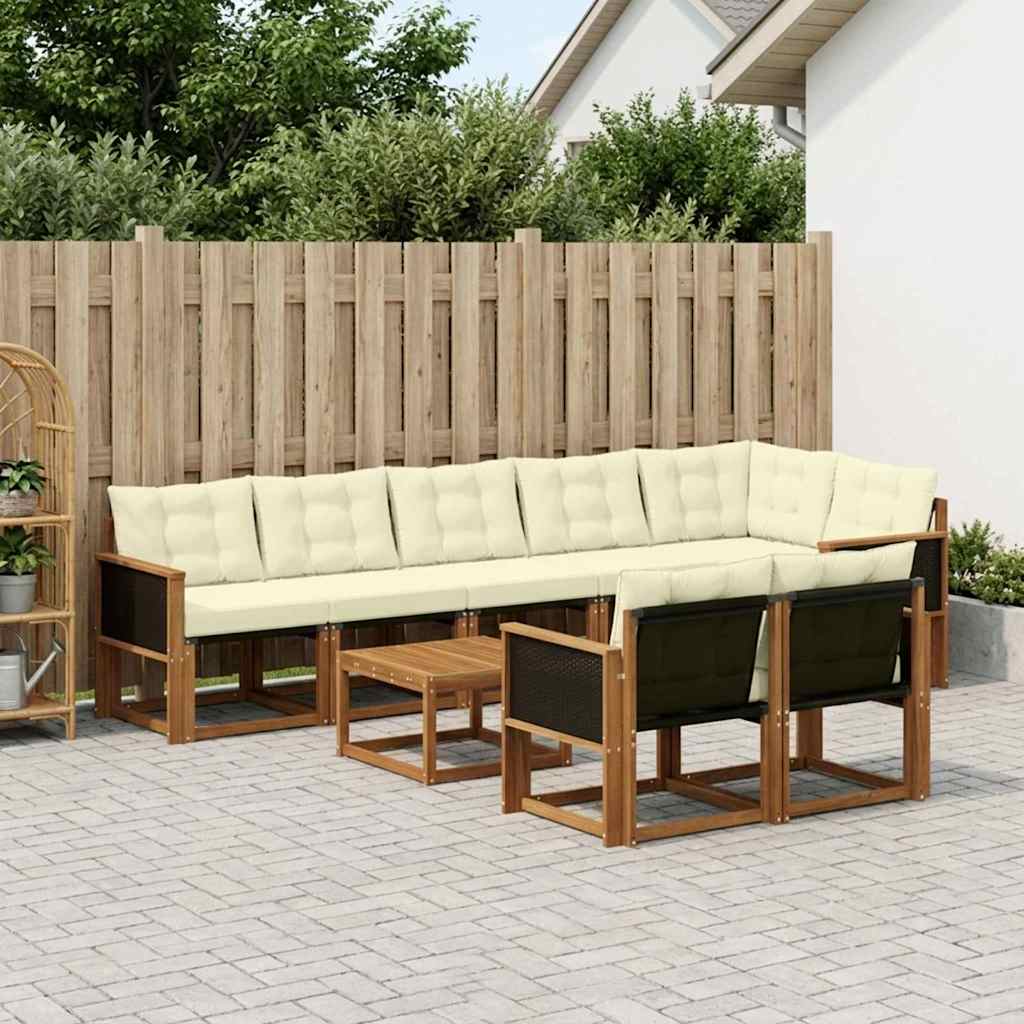 Buiten bankenset met kussen 9 pcs Natuurlijk en Crème – afbeelding 1