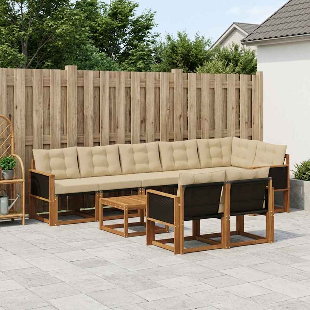 Buiten bankenset met kussen 9 pcs Natuurlijk en Beige