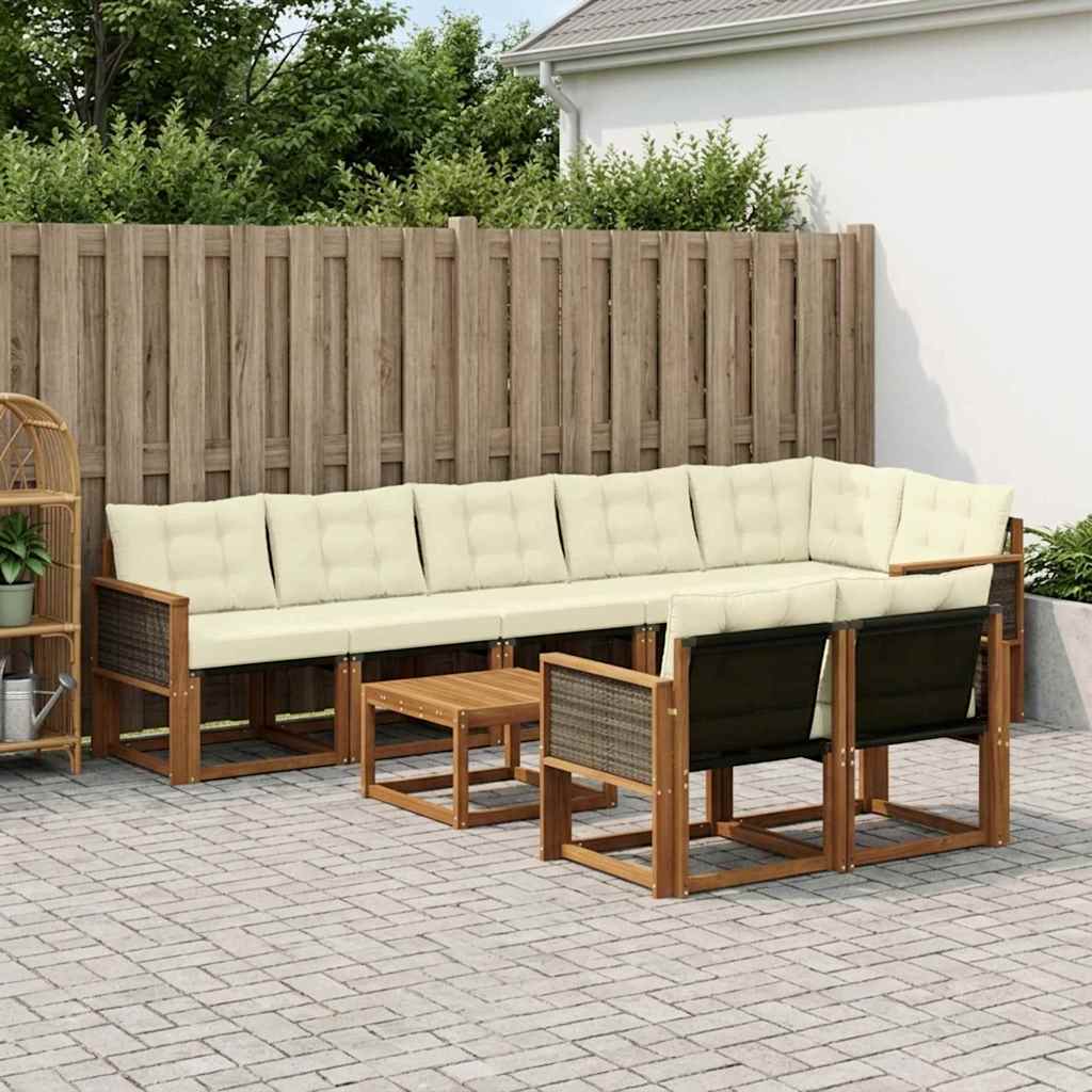Buiten bankenset met kussen 9 pcs Natuurlijk en Crème