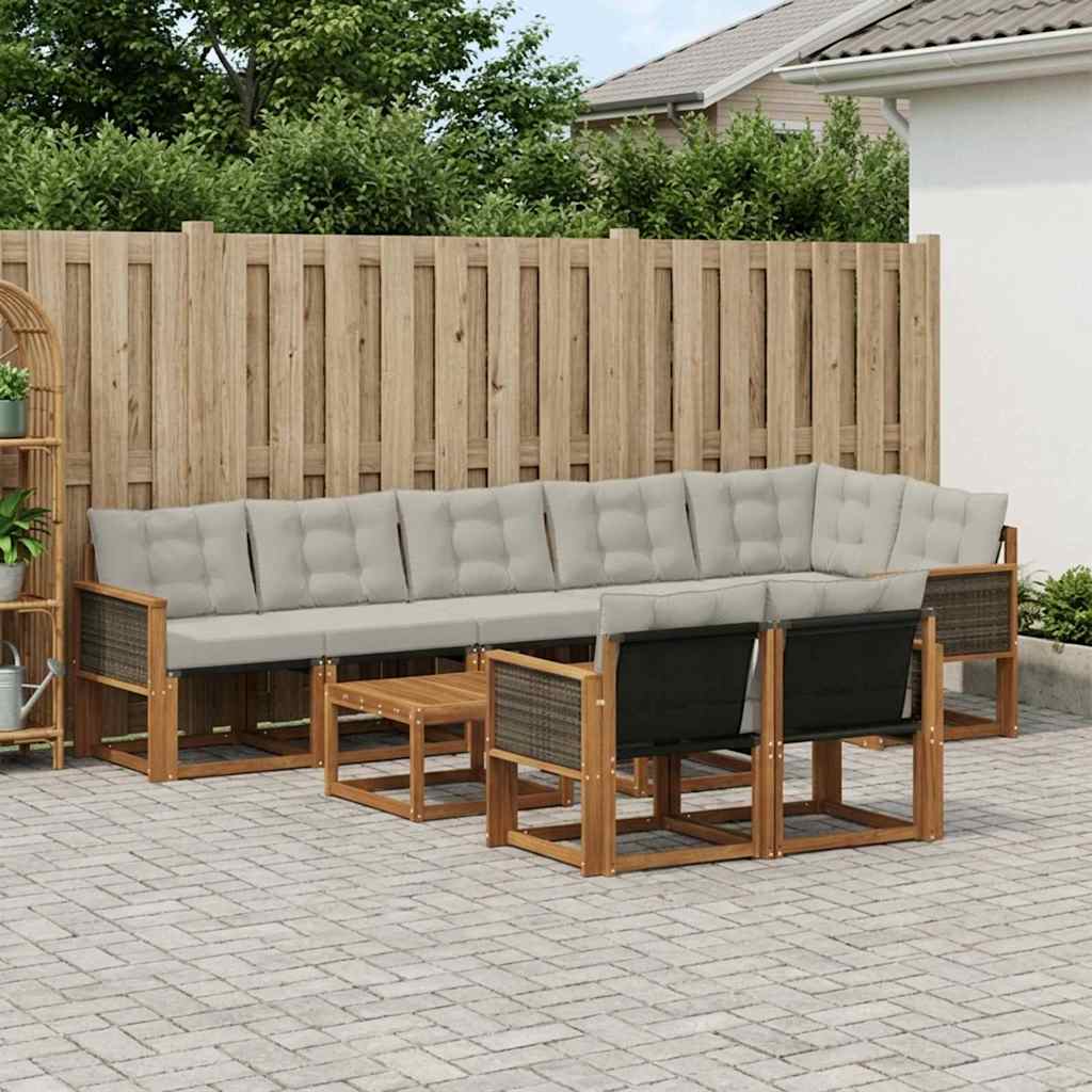 Buiten bankenset met kussen 9 pcs Naturel en lichtgrijs – afbeelding 1