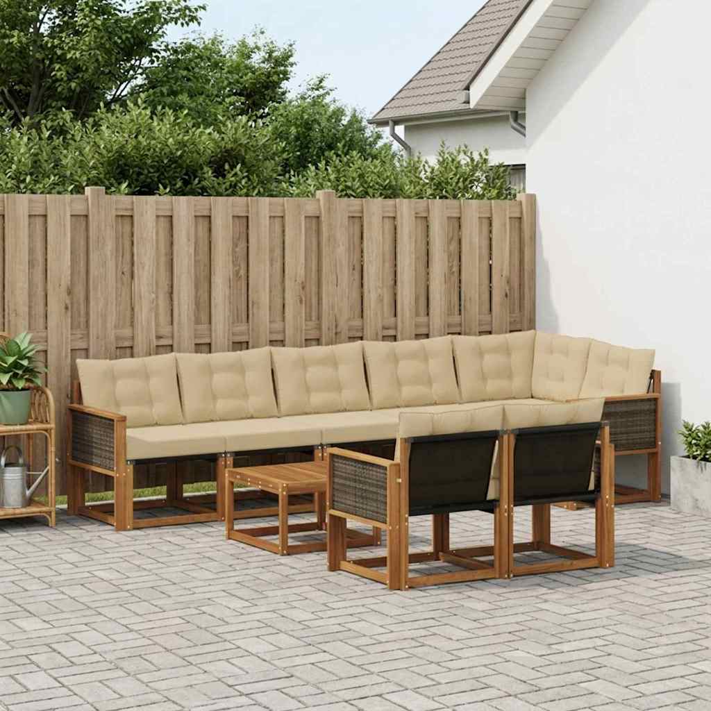 Buiten bankenset met kussen 9 pcs Natuurlijk en Beige – afbeelding 1