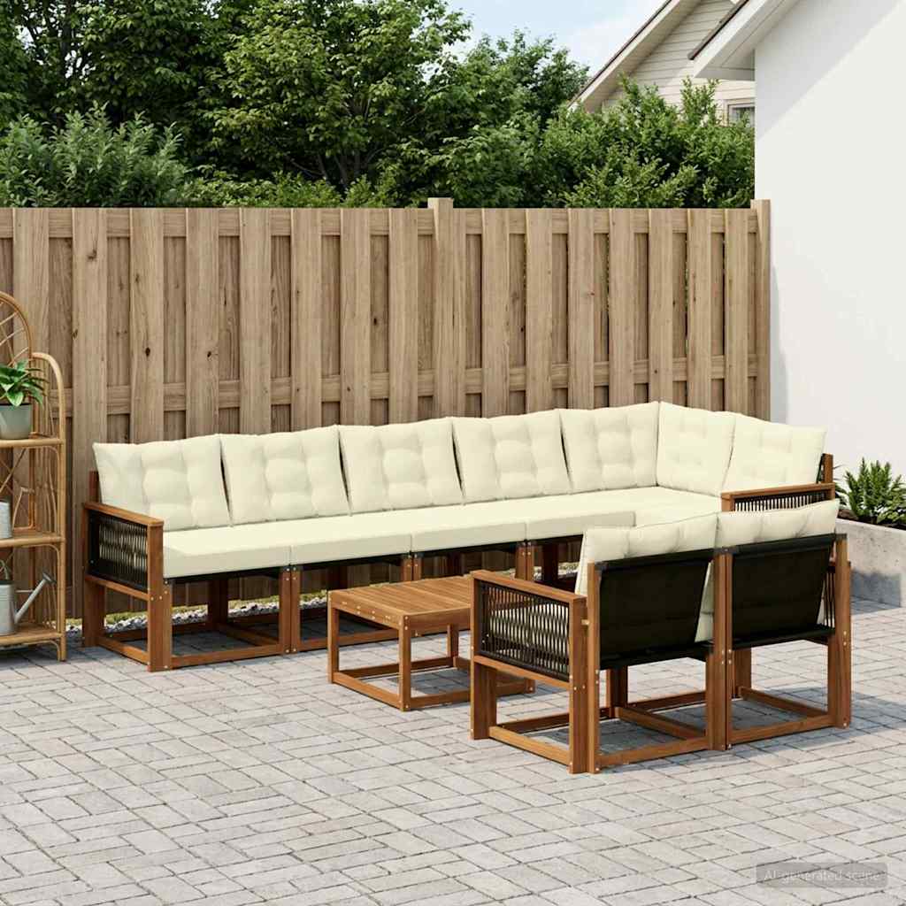 Buiten bankenset met kussen 9 pcs Natuurlijk en Crème – afbeelding 1