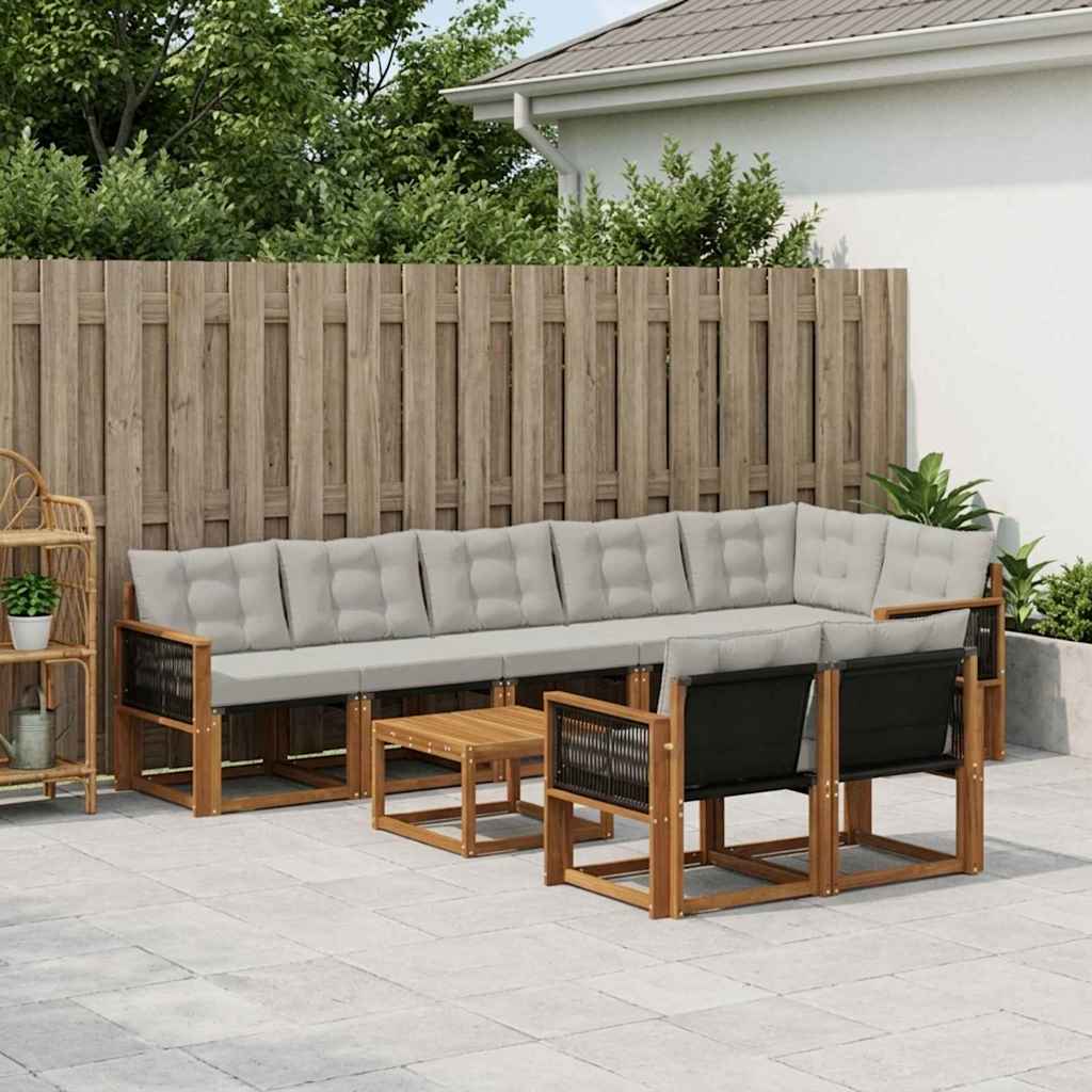Buiten bankenset met kussen 9 pcs Naturel en lichtgrijs – afbeelding 1