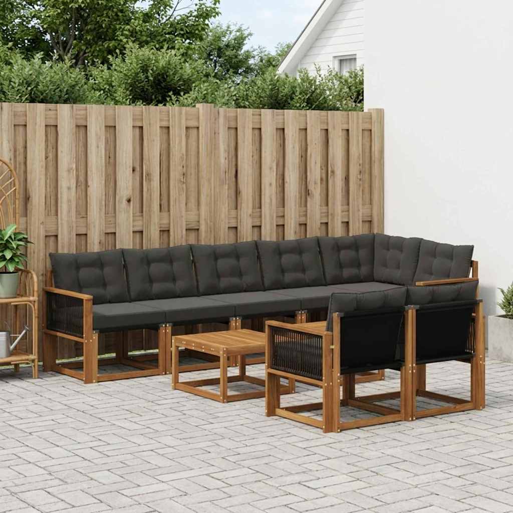 Buiten bankenset met kussen 9 pcs Naturel en Zwart – afbeelding 1