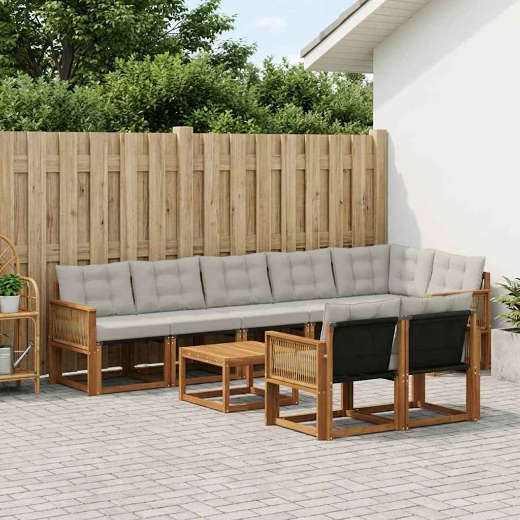 Buiten bankenset met kussen 9 pcs Naturel en lichtgrijs