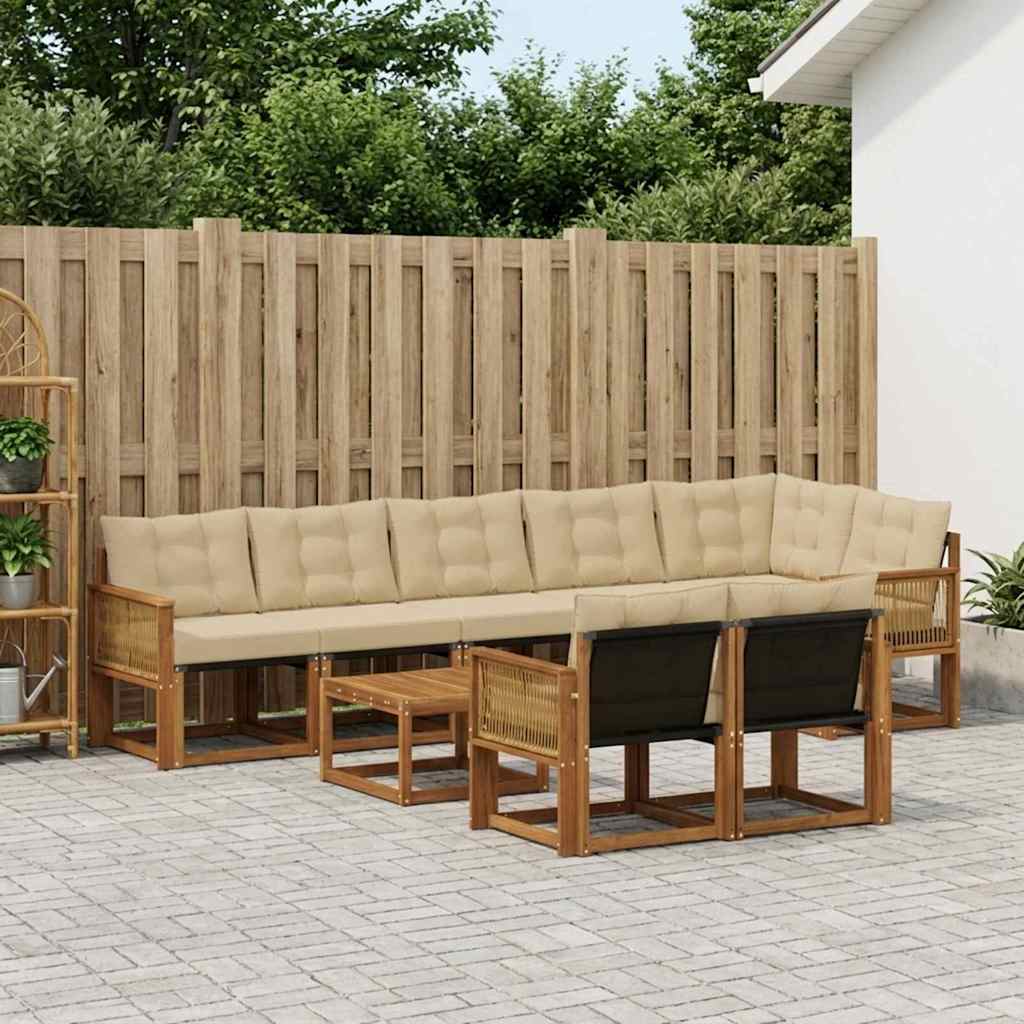 Buiten bankenset met kussen 9 pcs Natuurlijk en Beige