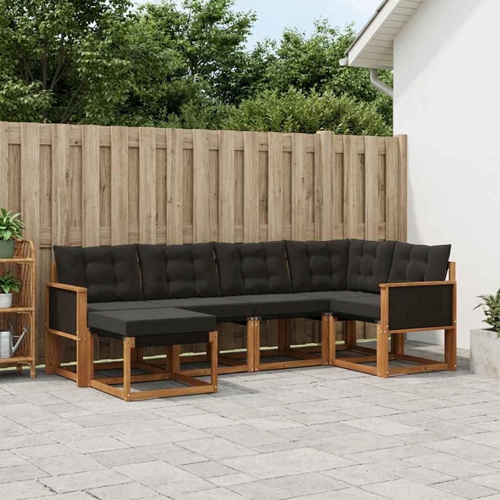 Buiten bankenset met kussen 6 pcs Naturel en Zwart