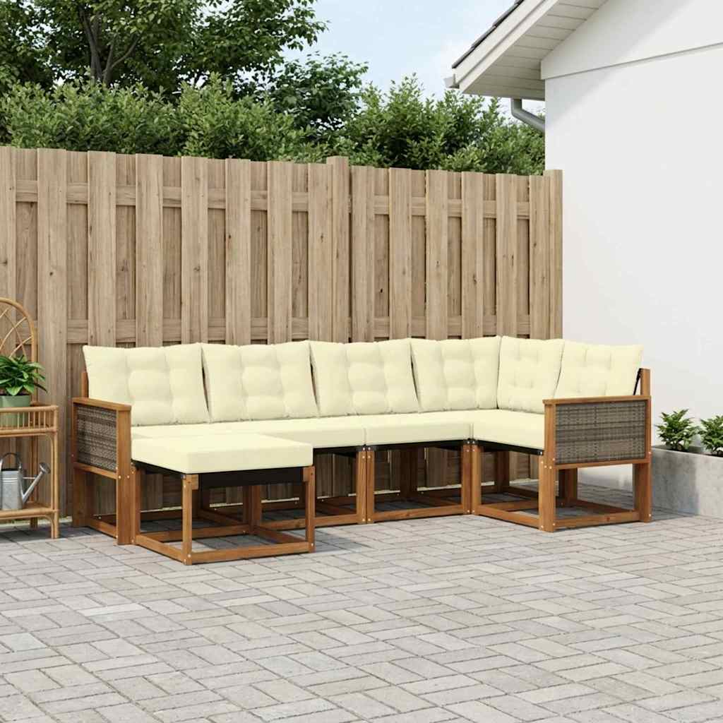 Buiten bankenset met kussen 6 pcs Natuurlijk en Crème