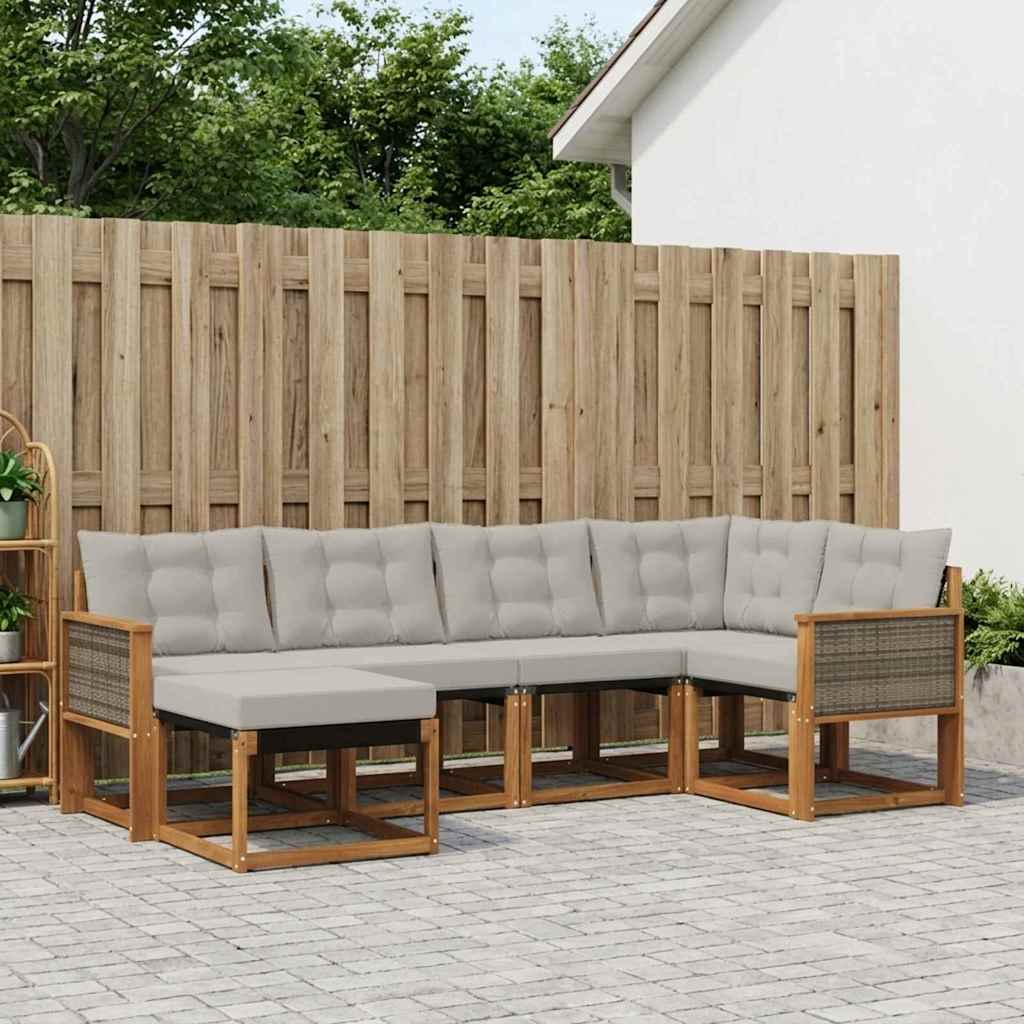 Buiten bankenset met kussen 6 pcs Naturel en lichtgrijs – afbeelding 1