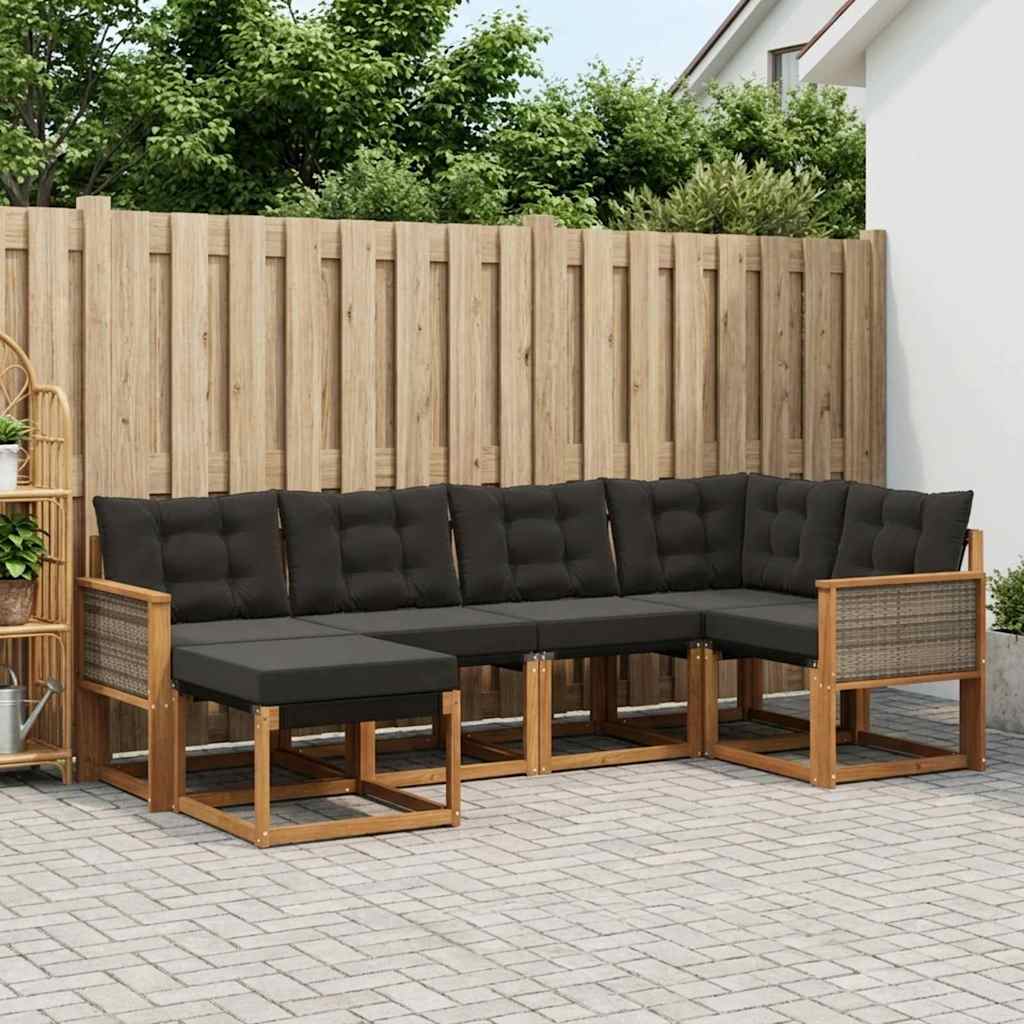 Buiten bankenset met kussen 6 pcs Naturel en Zwart – afbeelding 1