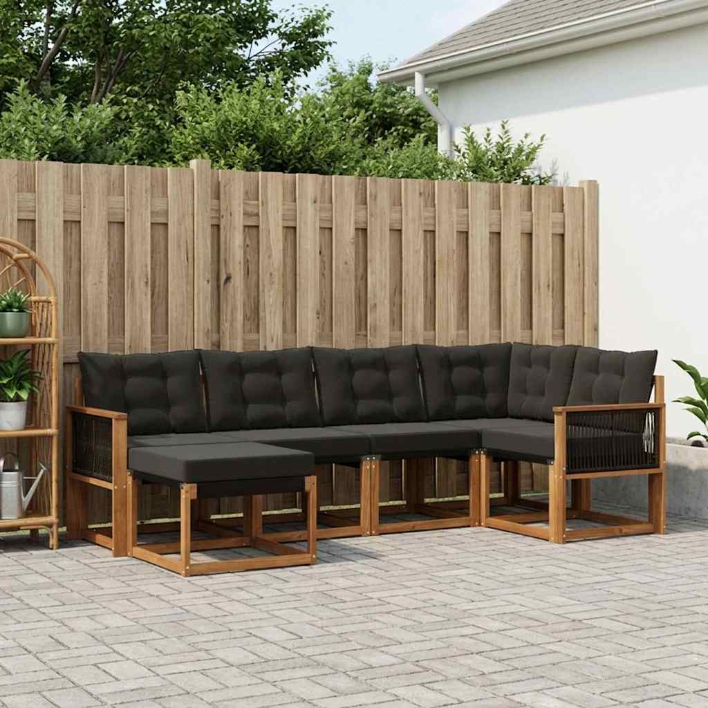 Buiten bankenset met kussen 6 pcs Naturel en Zwart
