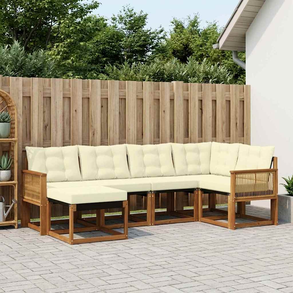 Buiten bankenset met kussen 6 pcs Natuurlijk en Crème – afbeelding 1