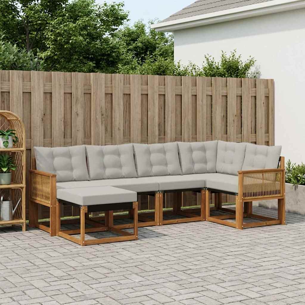 Buiten bankenset met kussen 6 pcs Naturel en lichtgrijs – afbeelding 1