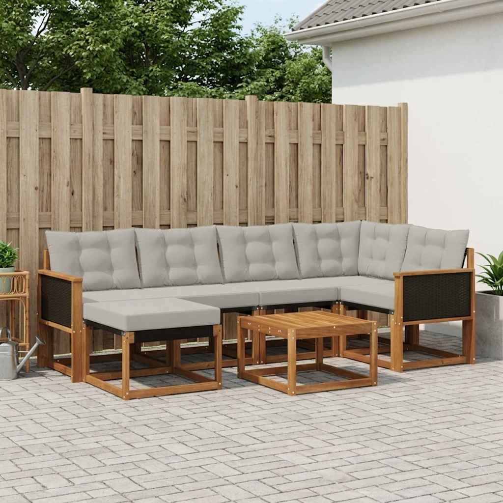 Buiten bankenset met kussen 7 pcs Naturel en lichtgrijs – afbeelding 1