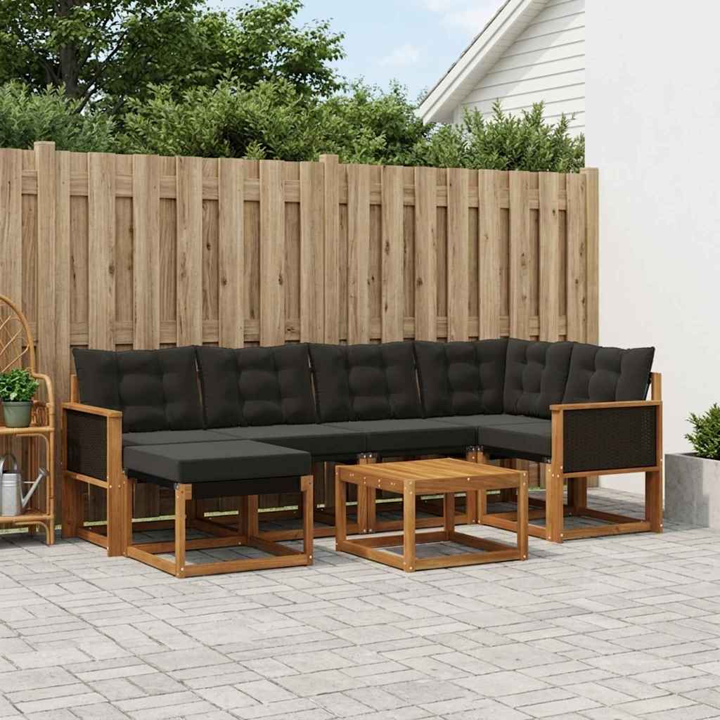Buiten bankenset met kussen 7 pcs Naturel en Zwart