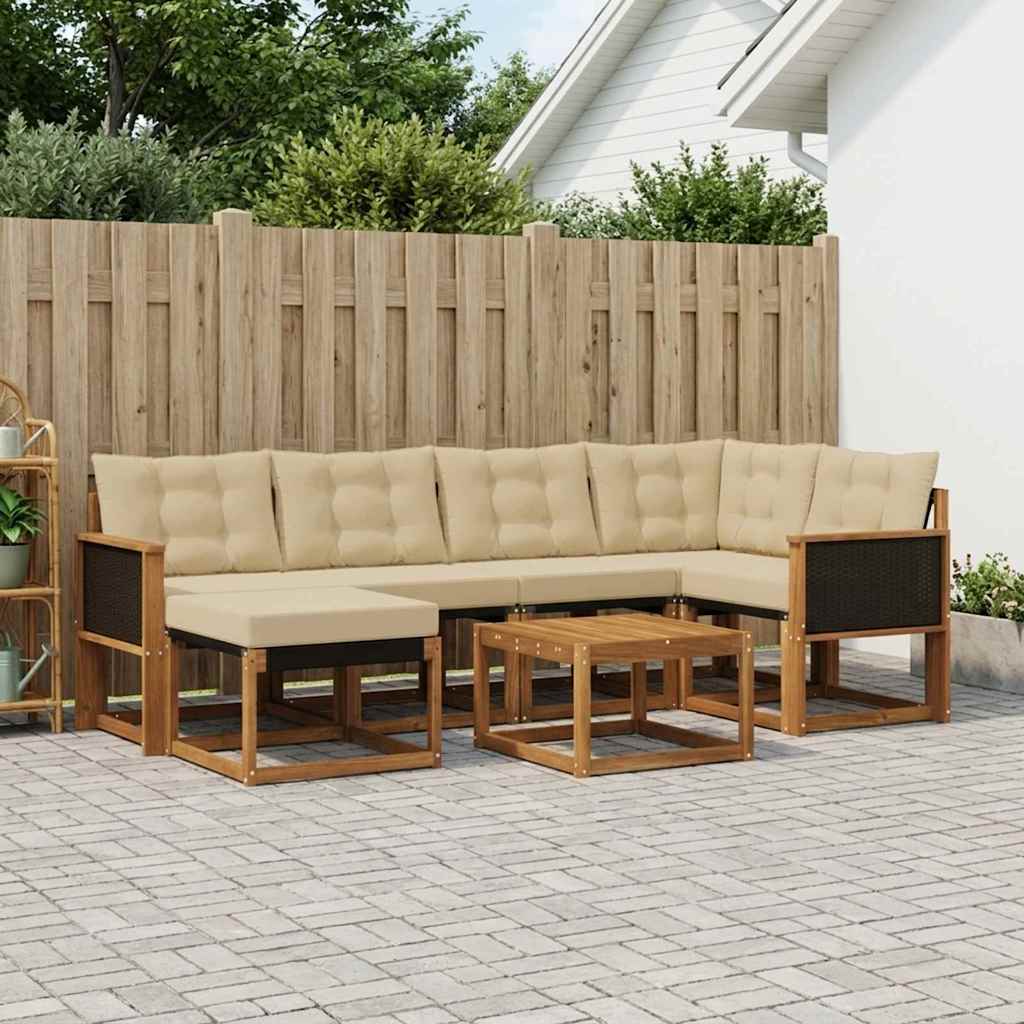 Buiten bankenset met kussen 7 pcs Natuurlijk en Beige – afbeelding 1