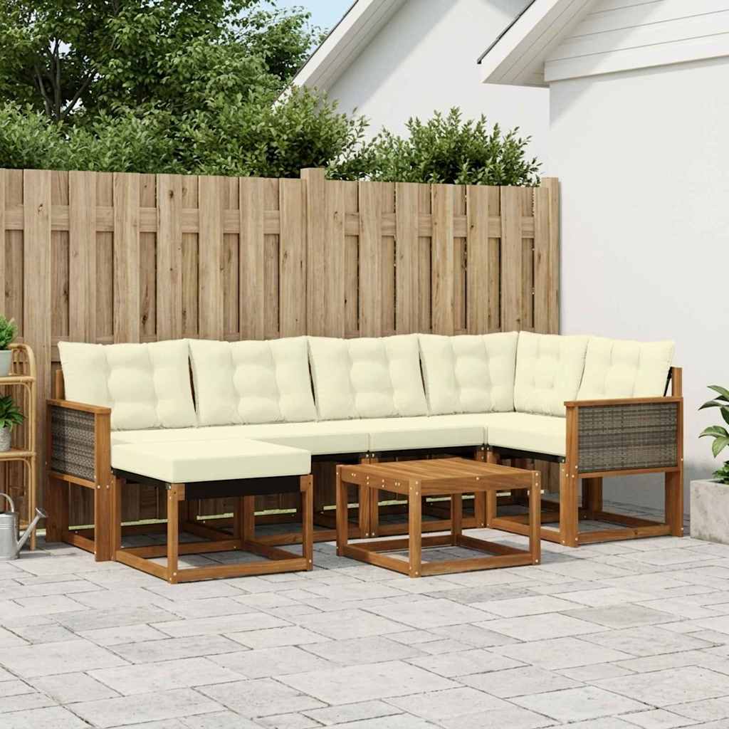 Buiten bankenset met kussen 7 pcs Natuurlijk en Crème