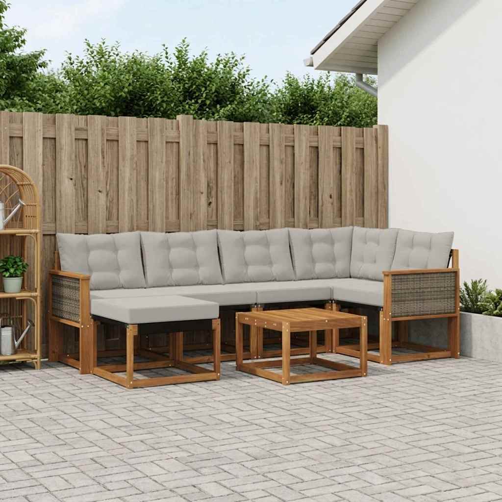 Buiten bankenset met kussen 7 pcs Naturel en lichtgrijs – afbeelding 1