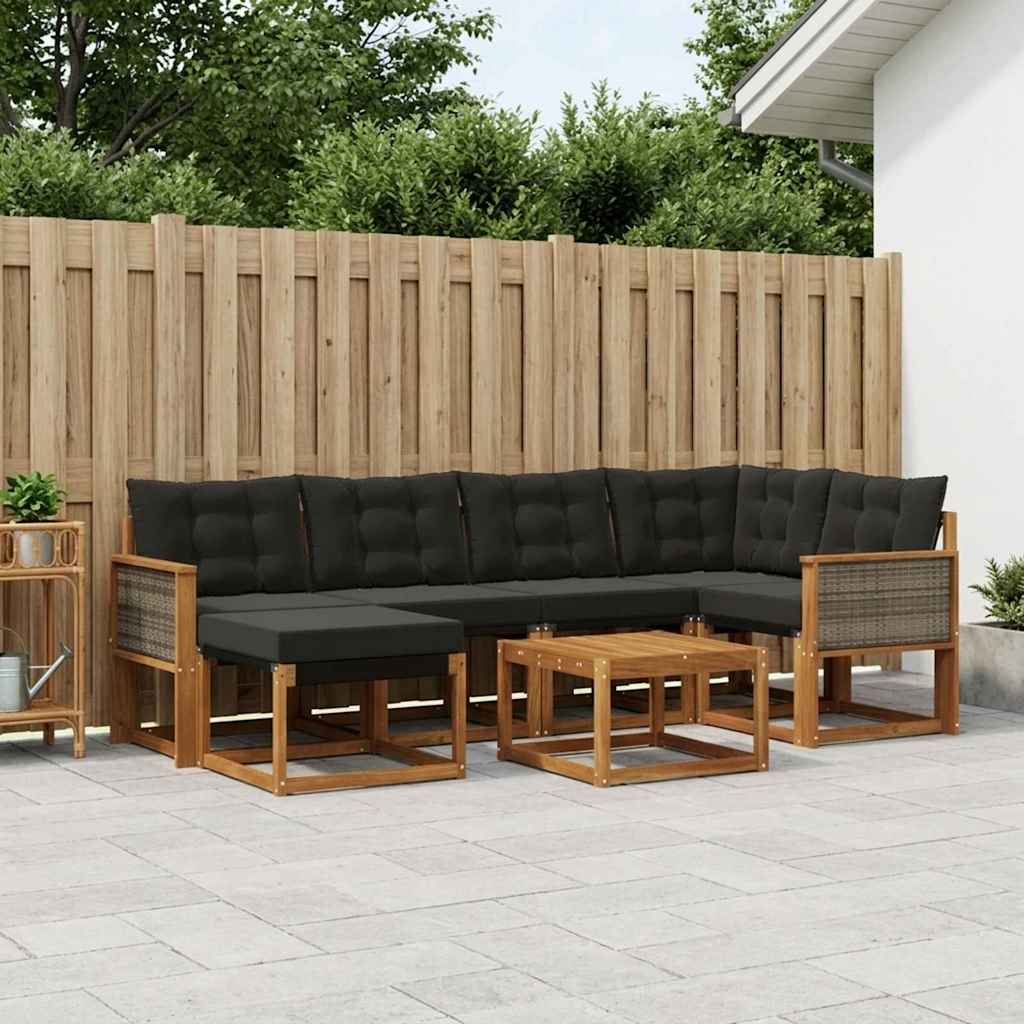 Buiten bankenset met kussen 7 pcs Naturel en Zwart – afbeelding 1