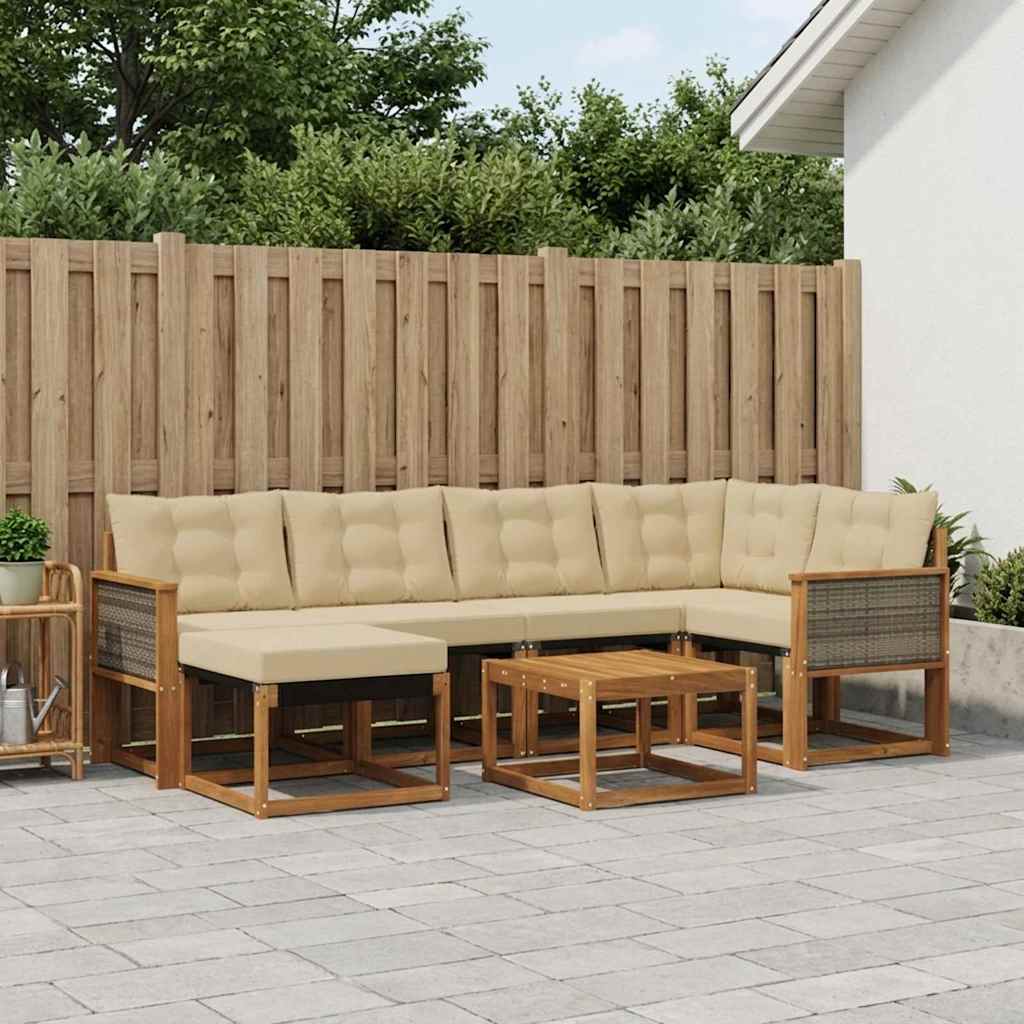 Buiten bankenset met kussen 7 pcs Natuurlijk en Beige – afbeelding 1