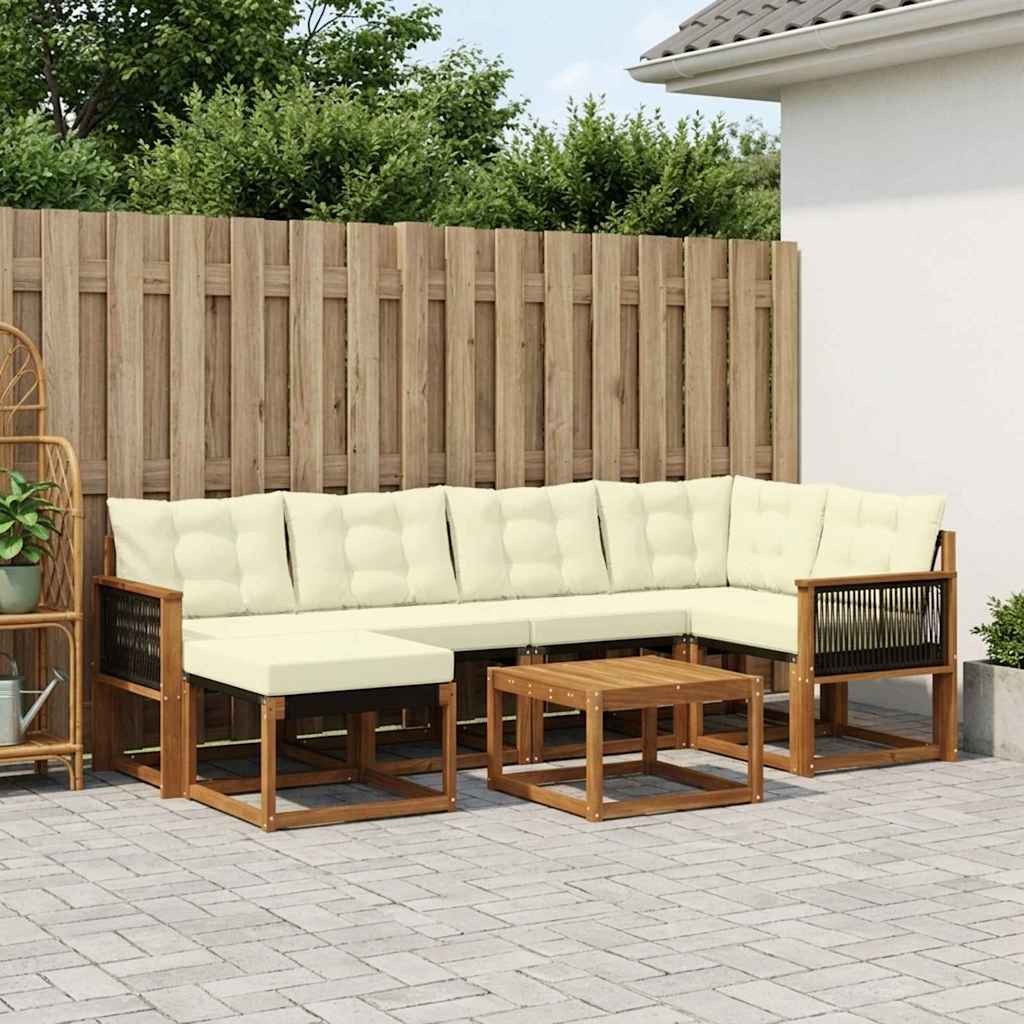Buiten bankenset met kussen 7 pcs Natuurlijk en Crème – afbeelding 1